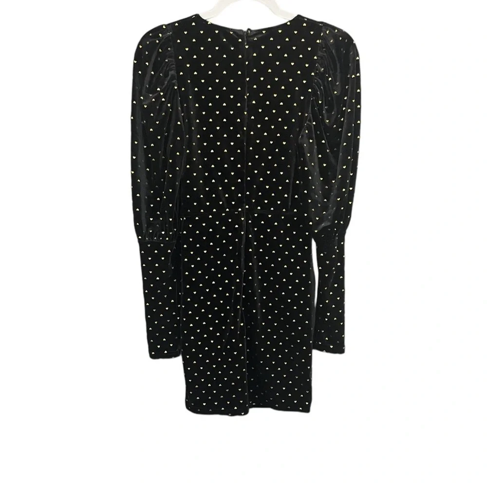 Saint Genies Heart Print Velvet Faux Wrap Mini Dress Black and Gold NWT - Picture 3 of 14